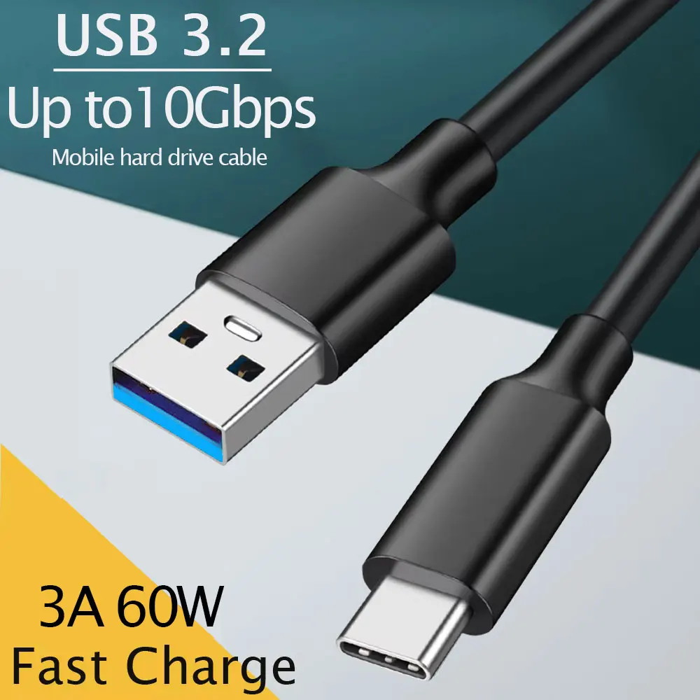 כבל USB 3.2 10Gbps סוג C כבל USB A לסוג-C 3.2 Gen2 העברת נתונים כבל דיסק קשיח USB C SSD 3A 60W QC 3.0 טעינה מהירה