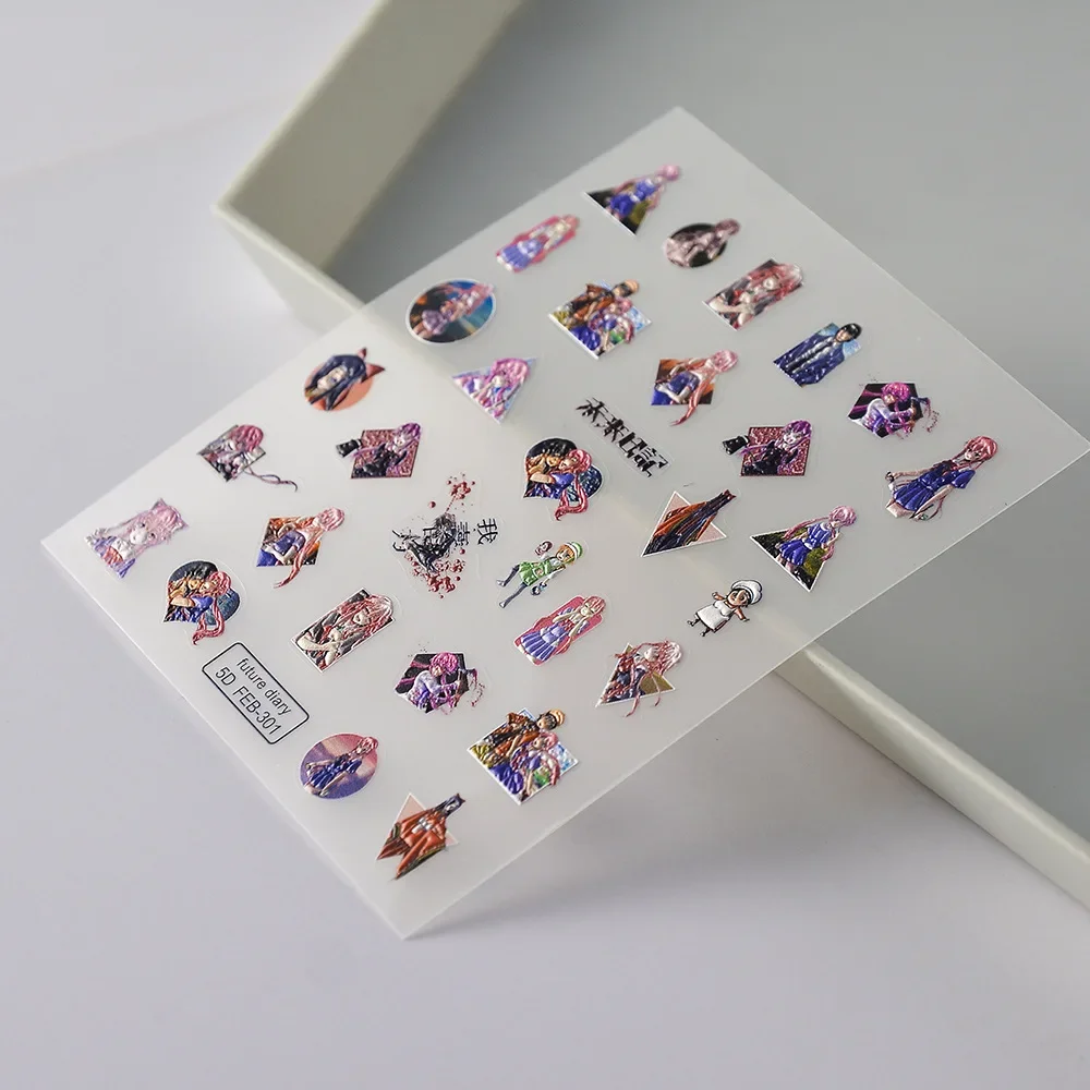 Gasai Yuno Anime Nail Stickers Otaku Nail Art Knife Gasai Yuno Self Adhesive Art Accessories Manicure Sticker for Nails