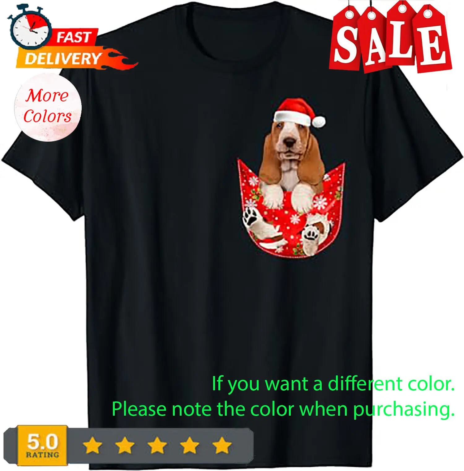 Divertente Basset Hound Christmas Pocket Per Basset Hound Lovers T-Shirt