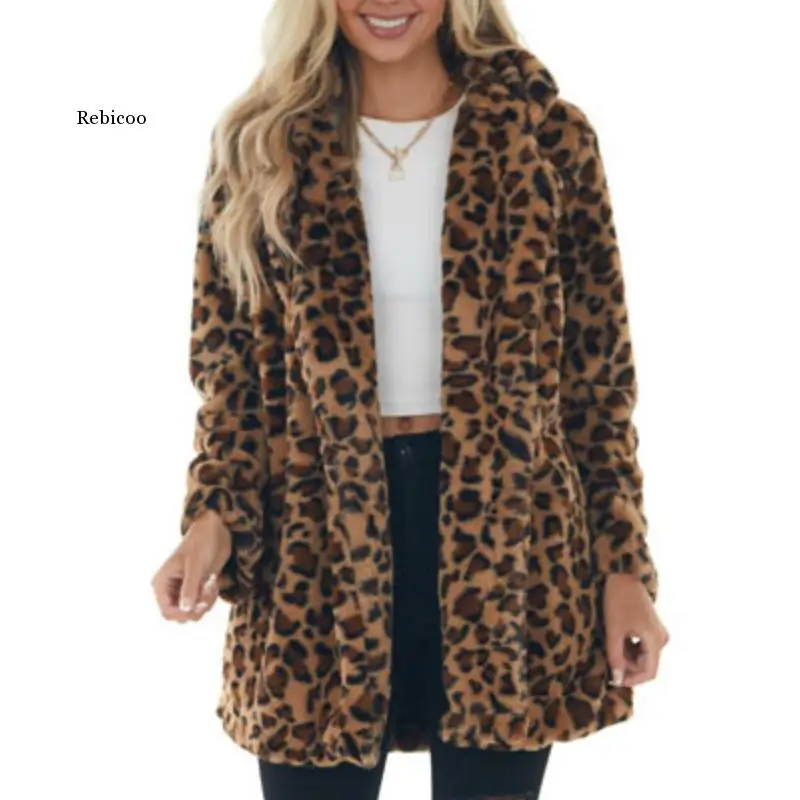 

Womens Coats Winter Clearance Women Loose Leopard Print Stitching Leather Mid-length Long Sleeve Coat Jacket With Pocket