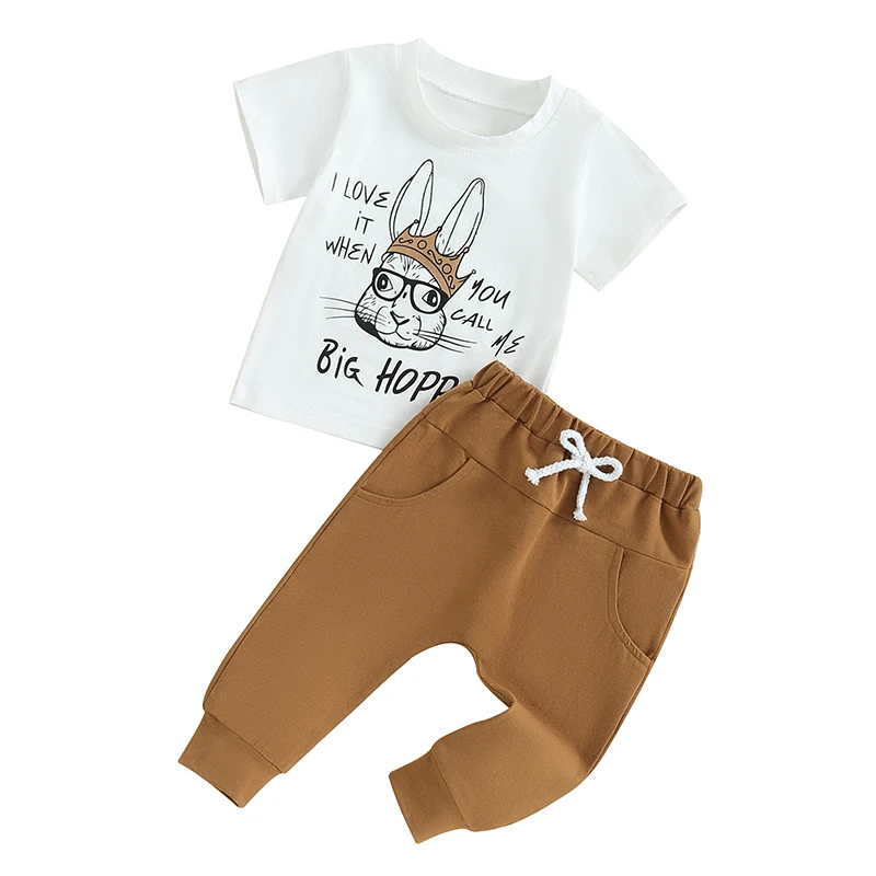 

Toddler Baby Boy Easter Outfit Bunny Short Sleeve T-Shirts Top Hiphop Pants Cute Infant Outfits for boys