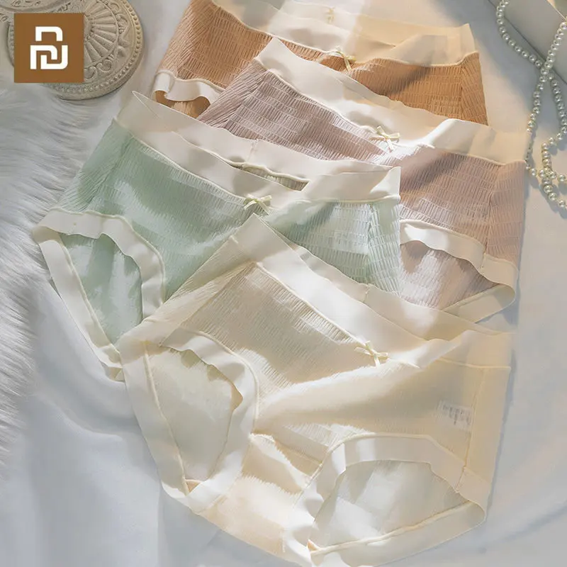 

Youpin Silk Panties Women's Light Pleated Jelly Muscle Summer Sweet Waist Breathable Naked Feeling Comfortable Girl Briefs