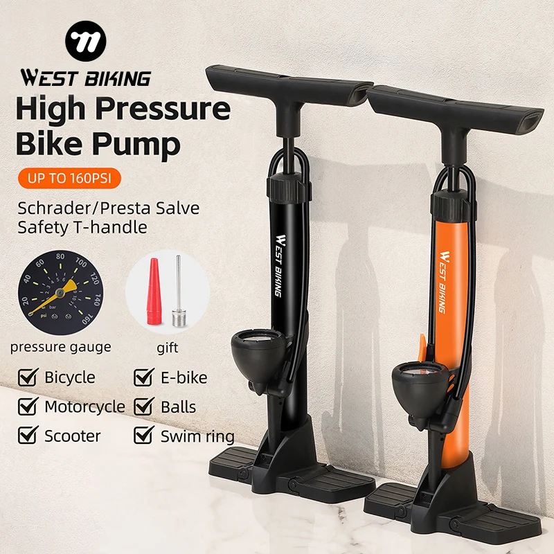 WEST BIKING Bicycle Pump 160PSI High Pressure Bike Tire Inflator For Schrader/Presta Valve Hand Pump MTB Road Bike Accessories