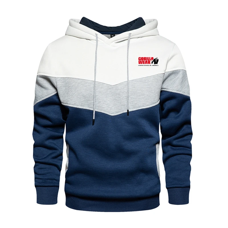 

Толстовка Gorilla мужская с капюшоном, Свитшот в стиле пэчворк, зимняя куртка, спортивная одежда, повседневная флисовая уличная одежда с длинными рукавами и капюшоном в стиле пэчворк