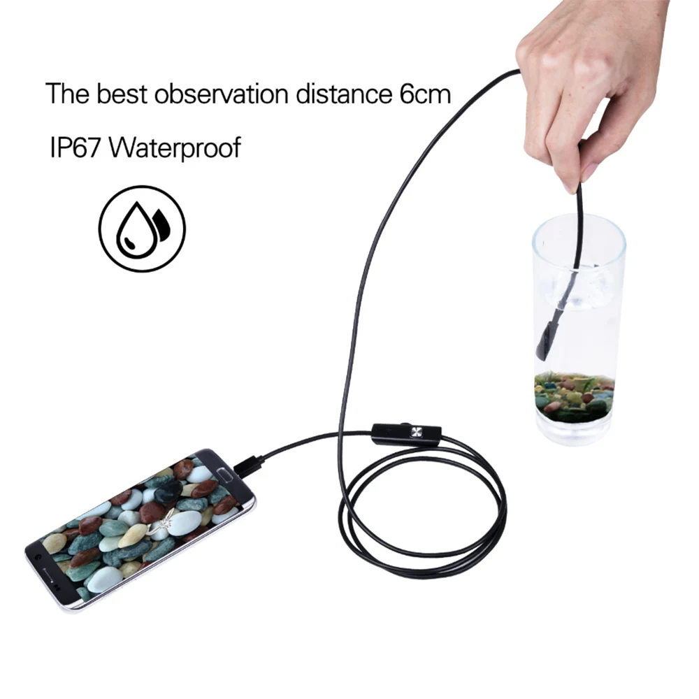 1-2m 7.0mm Mini Endoscope Camera IP67 Waterproof 6 LED Adjustable USB Android Flexible Inspection Borescope Cameras For Phone PC