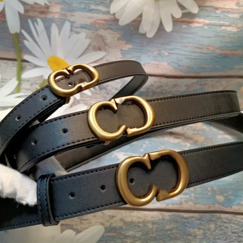 

2024 Luxury Brands Cowhide Women's Belt Double Women's Belt Simple and Fashionable Business Smooth Buckle CD Men's Cowhide Belt