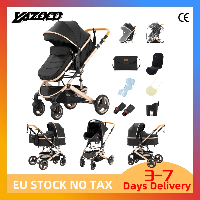 Newest Baby Stroller 3 in 1 Lightweight High Landscape Baby Carriage Aluminum Frame Travel System with Car Seat Pram for Newborn