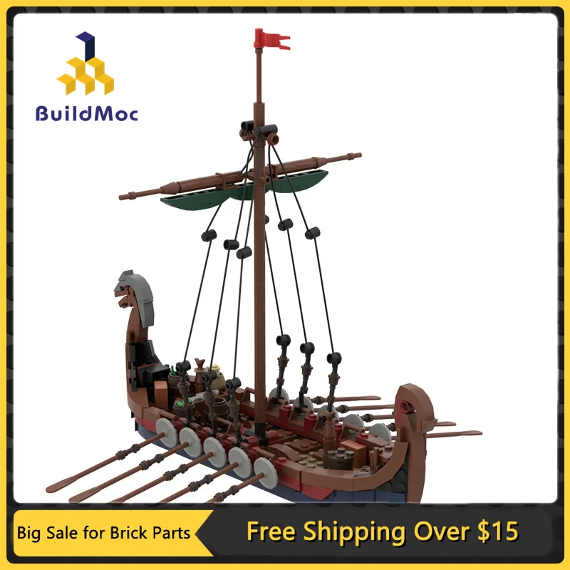 

Конструктор MOC Viking Longship, Набор строительных блоков, военные корабли, морские корабли, козы, лодки, кирпичи, модель «сделай сам», детская сборная игрушка, подарок