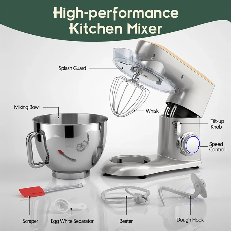 Home Dough Mixer 6.5L 7L 8L Stainless Steel Bowl Stand Food Mixer Machine Electric Robot Cuisine