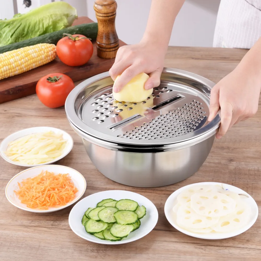 3PCS/Set of Multifunctional Fruit and Vegetable Slicer, Fruit and Vegetable Cleaning Basin, Drainage Basket, Kneading Basin