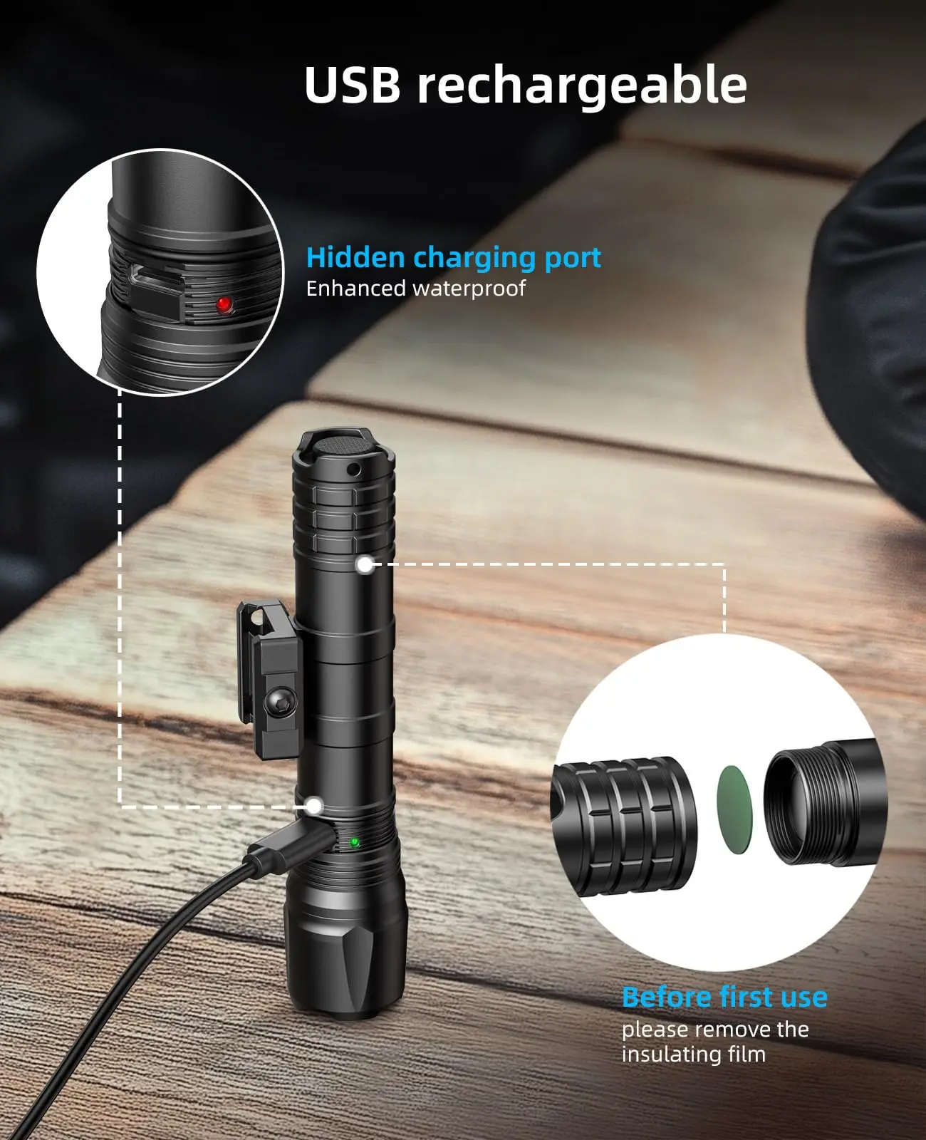 MidTen 1800 Lumen Taktisches Gewehrlicht Ferndruckschalter Picatinny-Schiene Wiederaufladbare Taschenlampe Strobe-Modus – Detail 4