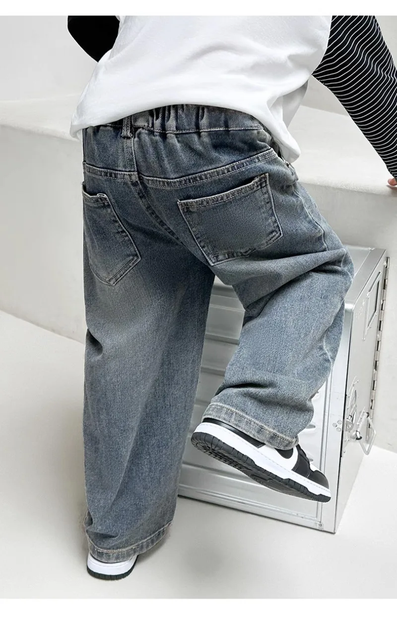 4-12 Jahre Jungen Jeanshosen Frühling Kinder Weite Beine Gerade Hosen Herbst Locker Sitzende Freizeithosen Trendige Kinder-Jogginghosen – Detail 13
