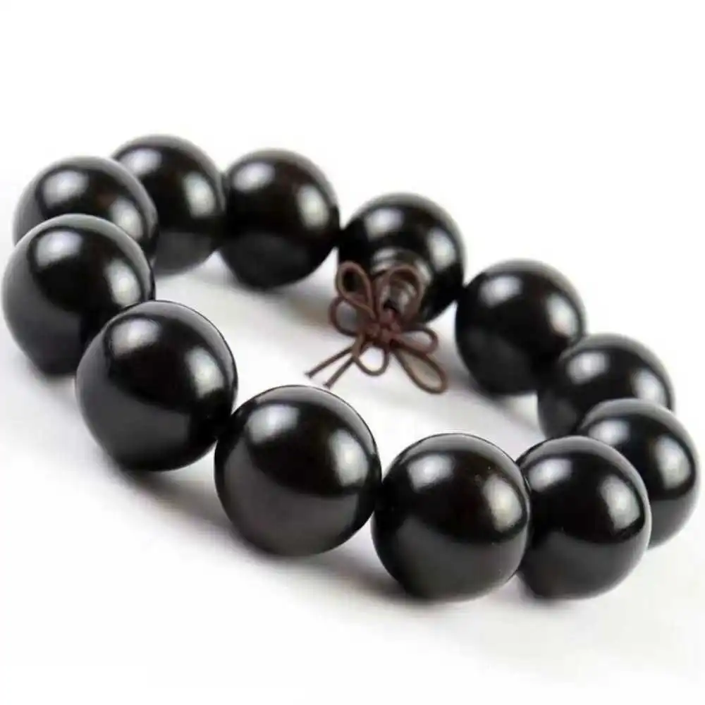 

20MM Natural Ebony Cuff Men Mala Buddha Lucky Bracelet Seven Chakras Pray Wrist Classic Elegant National Style Gift Meditation