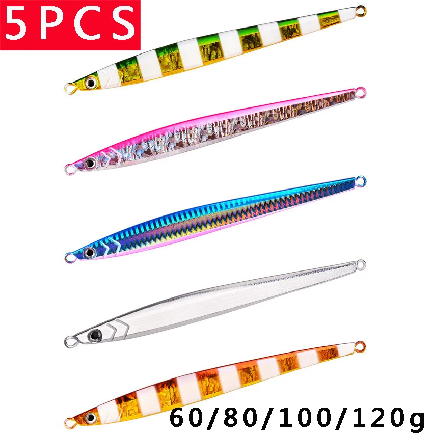 5Pcs Metal Jig 60G 80G 100G 120G Esca Artificiale Off Shore Fast Sinking Jigging Spoon Fishing Lure Super Hard Saltwater Tackle