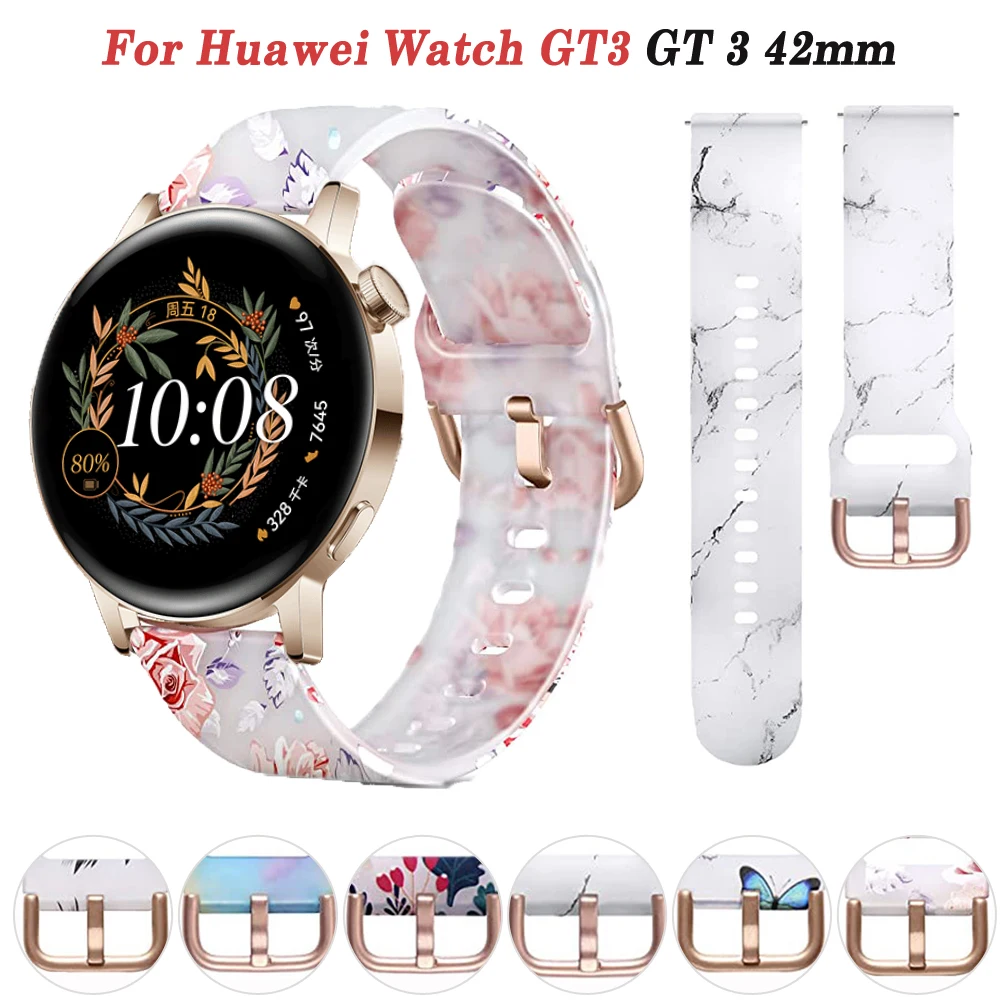 

Replacement 20mm Smart Straps For Huawei Watch GT 2 GT3 42mm Silicone Print Watchband GT 3 Pro 43mm/Honor Magic 2 Girl Bracelet