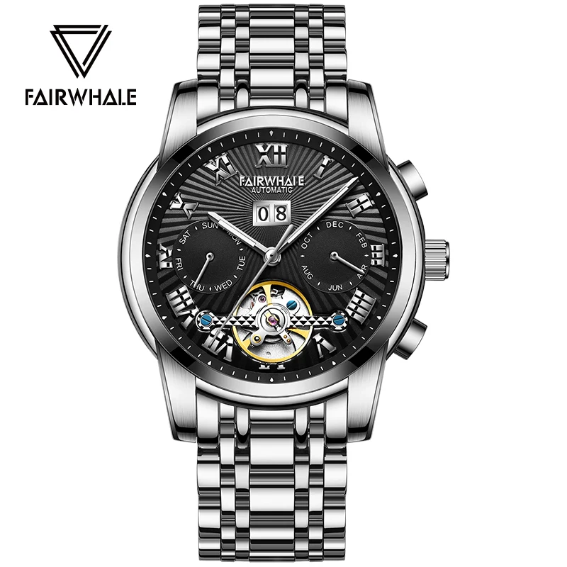 

Mark Fairwhale Men Automatic Watch 42mm Luxury Watches Mechanical Wristwatch Waterproof Luminous Skeleton Month Week Date