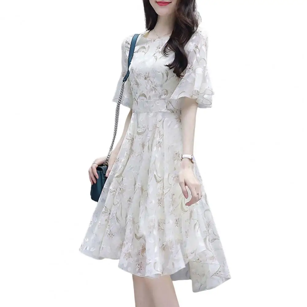

Lady Dress Knee Length Women Summer Dress Plus Size Loose Hem Prom Women Summer Dress
