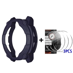 Set of 3 Durable Glass and TPU Protective Cases with Cover Shell for Garmin Instinct 3 Accessories (Midnight Blue)