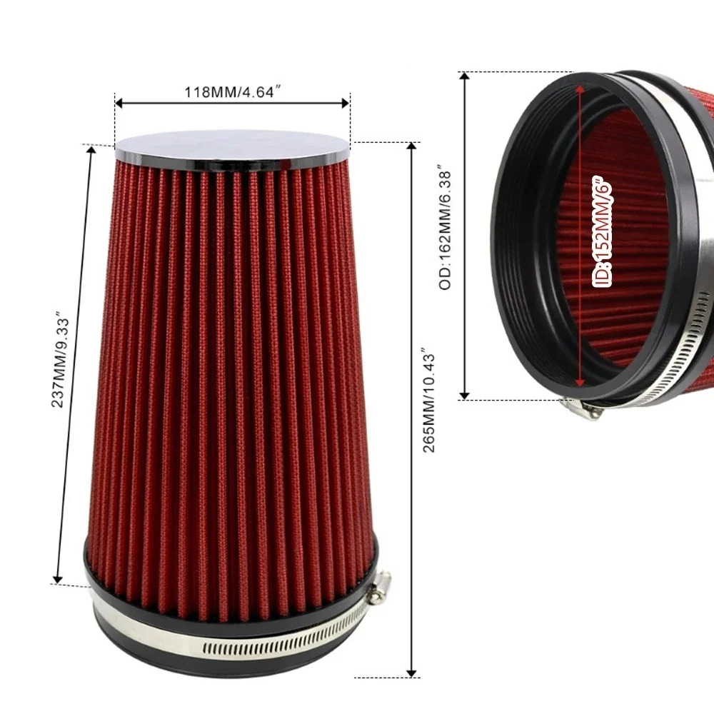 Intake Air Filter 6 Inch 190mm 265mm Short Long High Flow Racing Performance Cone Airfilter For KN Car Accessories
