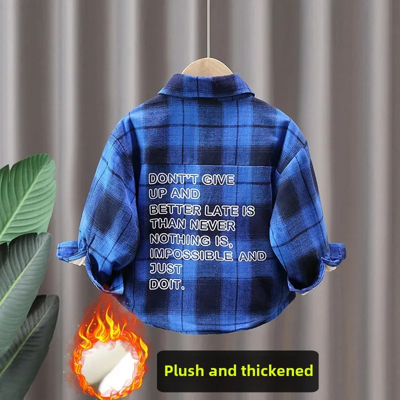 Thickened Fleece Plaid Shirt for Boys Baby Winter Clothes Children's Thickened Shirt Trendy Baby Outfit Autumn Winter New Arriva