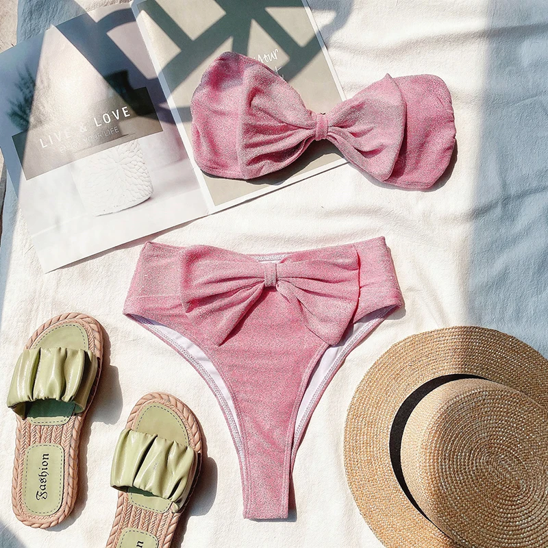 2024 Women Sexy High Wais Bikini 2-Piece Set Female Swimsuit Ladies Outfits Bathing Suit Beach Swimwear Damen Summer Pink Dress