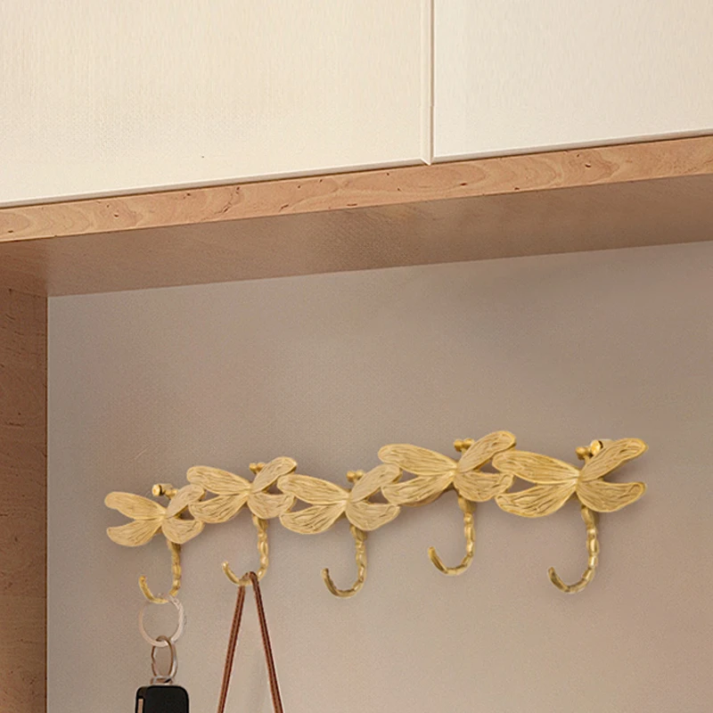 Hangers Key Holder Wall Brass Dragonfly Entrance Hanging Hook Cloakroom Long Rack Hook Home Decoration Housekeeper on Wall 4
