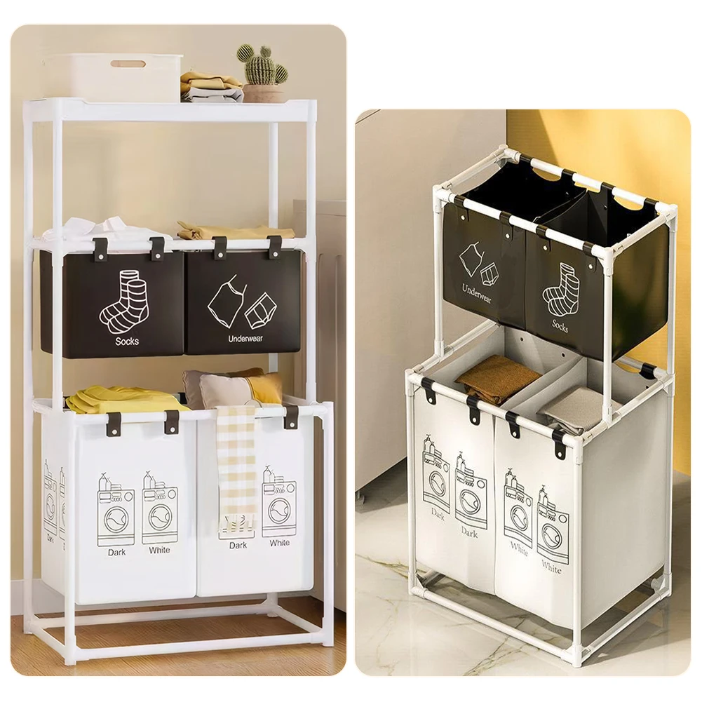 Laundry Sorter Basket Laundry Storage Hamper 2/3 Layer Dirty Clothes Hamper Waterproof Sorter Organizer for Home Dorm