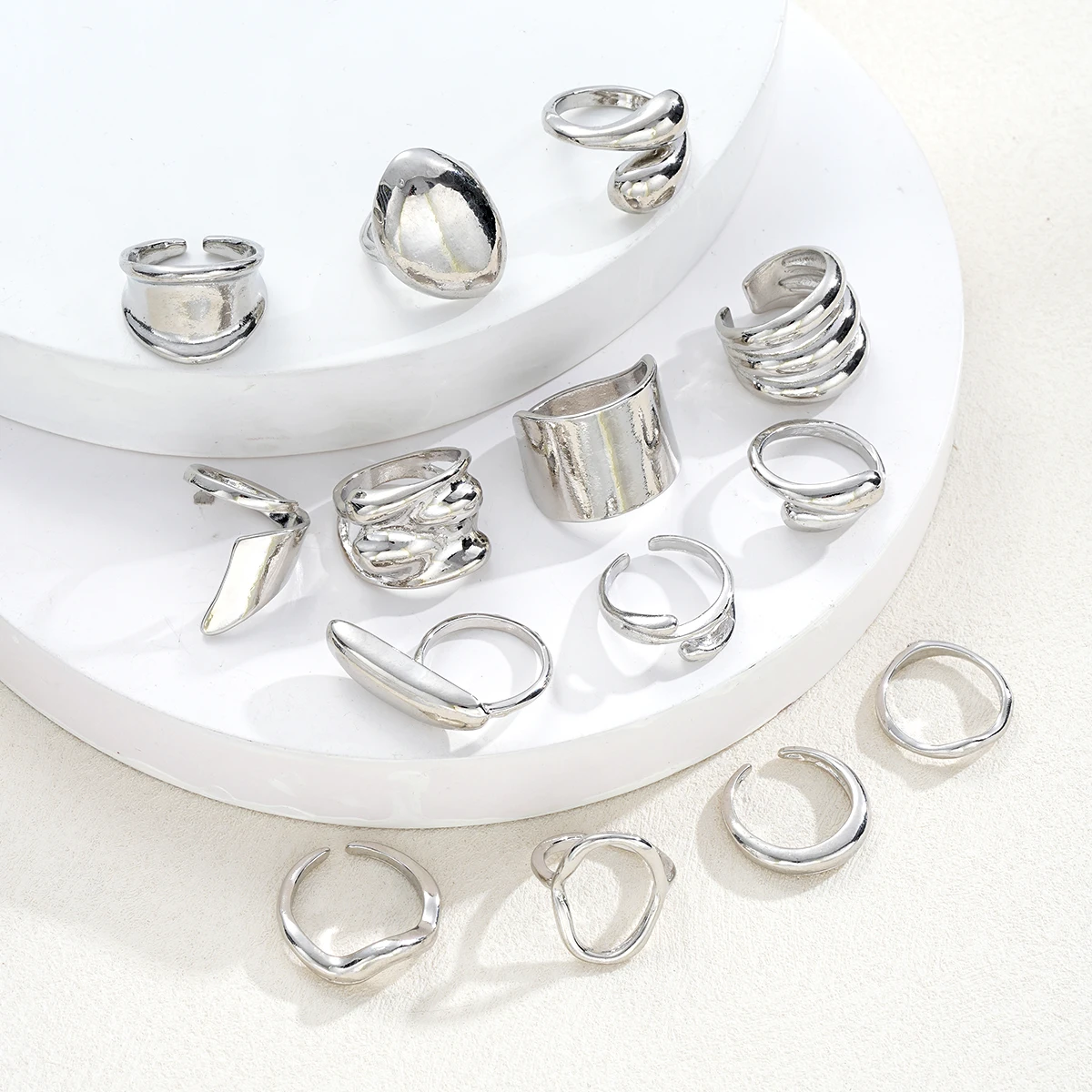 14 Piece Simple Luxury Ring Set for Women Fashion Smooth Wide Face Irregular Geometric Rings Daily Party Wear Jewelry Gifts New