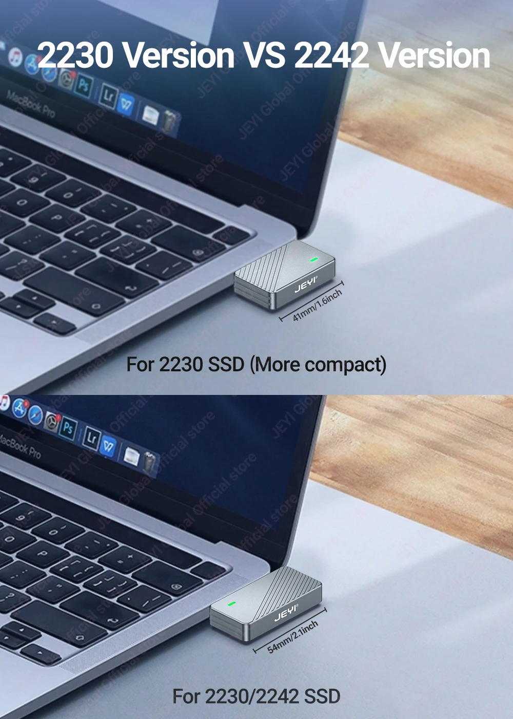 JEYI 2242 2230 M.2 NVMe Direct-Attach-SSD-Gehäuse, USB 3.2 10 Gbit/s Direct USB-C-Stecker Aluminium M2-Gehäuse unterstützt UASP TRIM – Detail 4