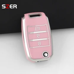 Enhanced TPU Car Flip Key Case Cover - 3/4 Button Protection (3 BTN Pink)