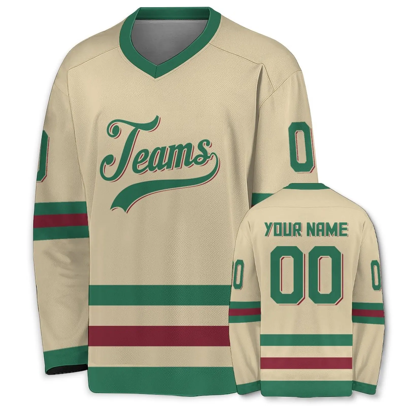Personalized Cream Navy V-Neck Hockey Jersey - Custom Team Name & Number Sports Uniform for All Ages