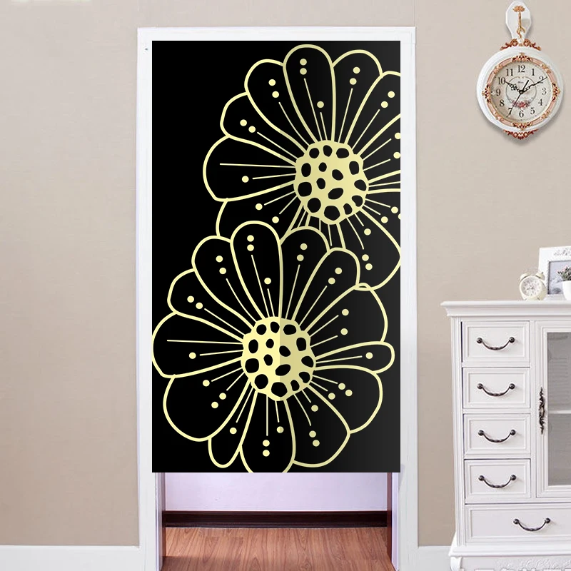 

Line Sunflower Petal Chrysanthemum Curtain Black Background Entrance Welcome Curtains for Door