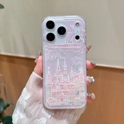 Noctilucent Quicksand Glitter Flowers Phone Case with Bling Diamond Epoxy Cover - iPhone 12 Pro Max (Pink Castle)