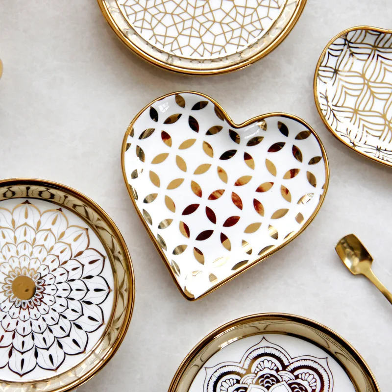 European Luxury Decorative Storage Trays, Ceramic Snack Saucer, Cake Plate, Small Jewelry Dish, Middle Eastern Arabic 2