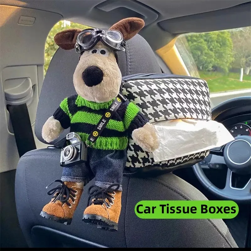 Auto Tissue Box Cartoon Hond Creatieve Opknoping Papier Doos Autostoel Armsteun Doos Opbergdoos Auto Interieur Accessoires Decordoos