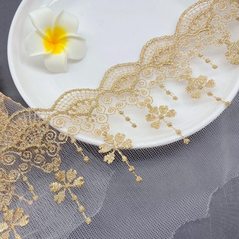 

20Yards Rose Gold Silver Embroidery Tulle Lace Trim DIY Bra Sewing Crafts Soft Mesh Floral Embroidery Lace for Clothes