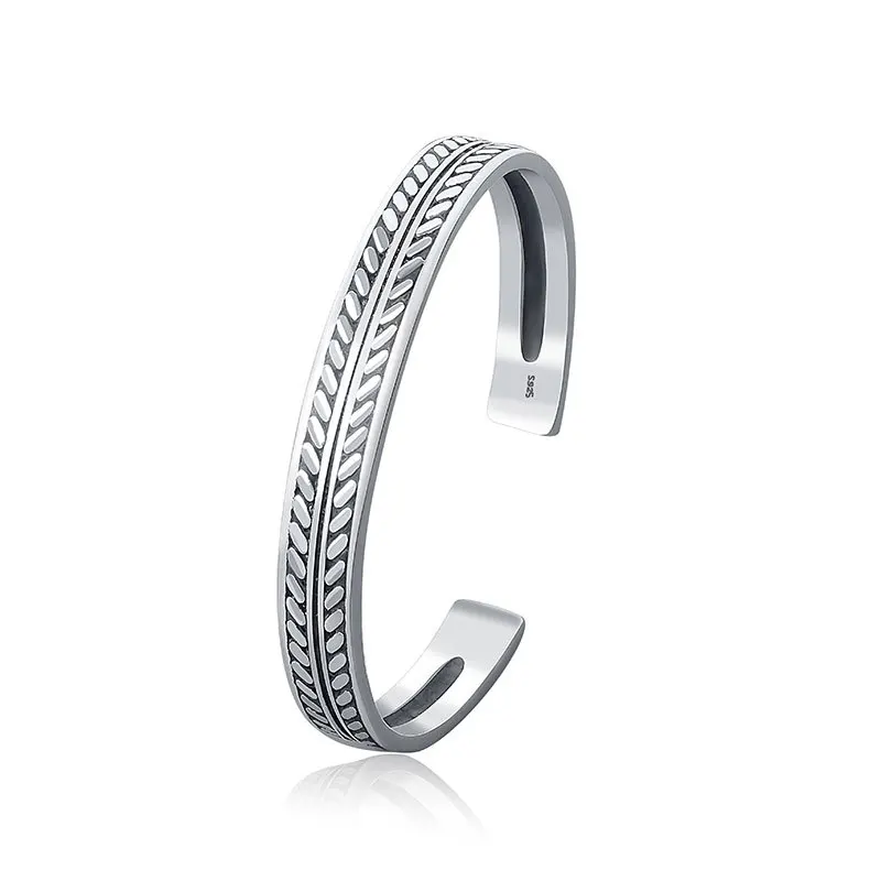Silver Color Retro Leaf Bangle for Women Men Simple Fashion Ethnic Style Cuff Bangles Party Jewelry Gifts