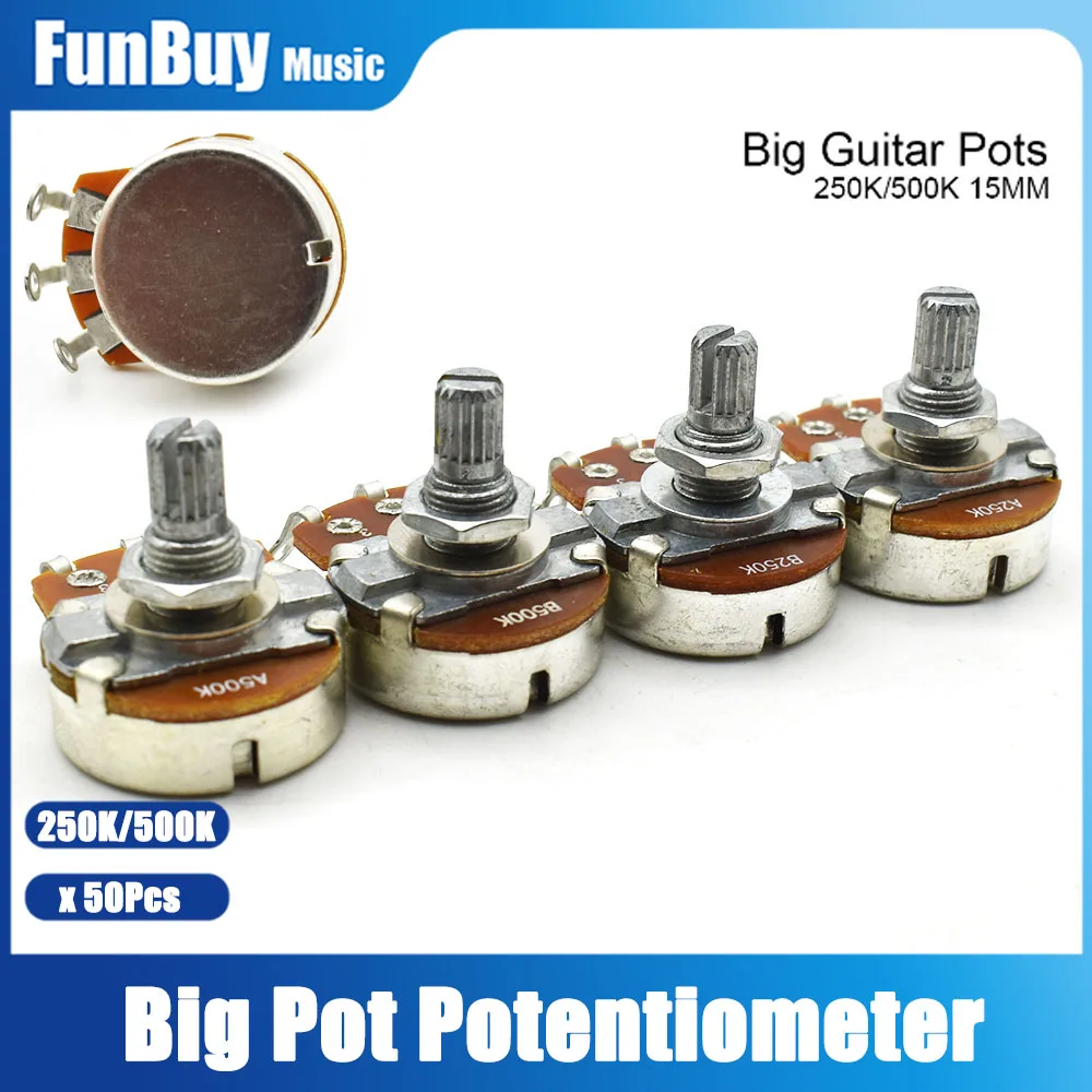 

25pair A250K/B250K/A500K/B500K Split Shaft 15mm Guitar Volume Tone Pots Potentiometer for ELectric Guitar Bass