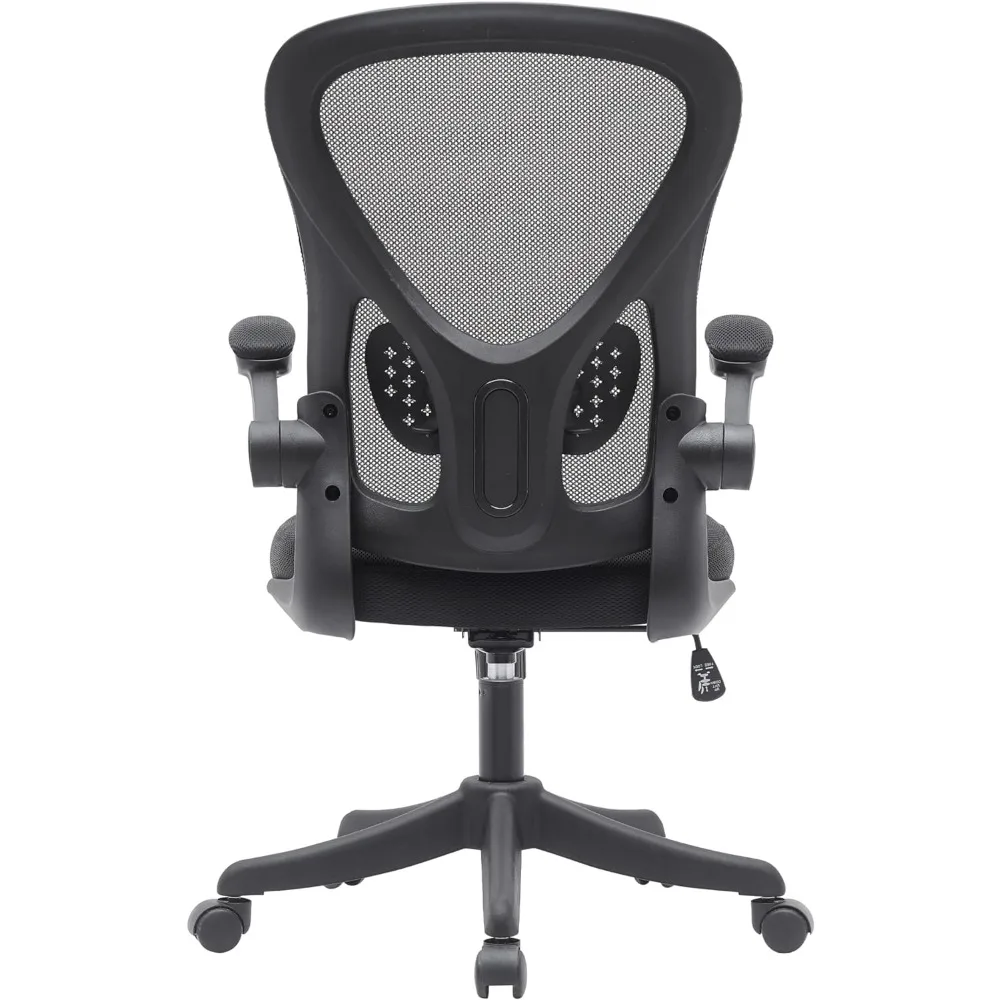 Techni Mobili Mesh Task Office Chair with Flip Up Arms. Color: Black, Mid-Back techni 23 5 computer desk with headphone holder media storage rack mdf tabletop and metal frame for game room small space study room black