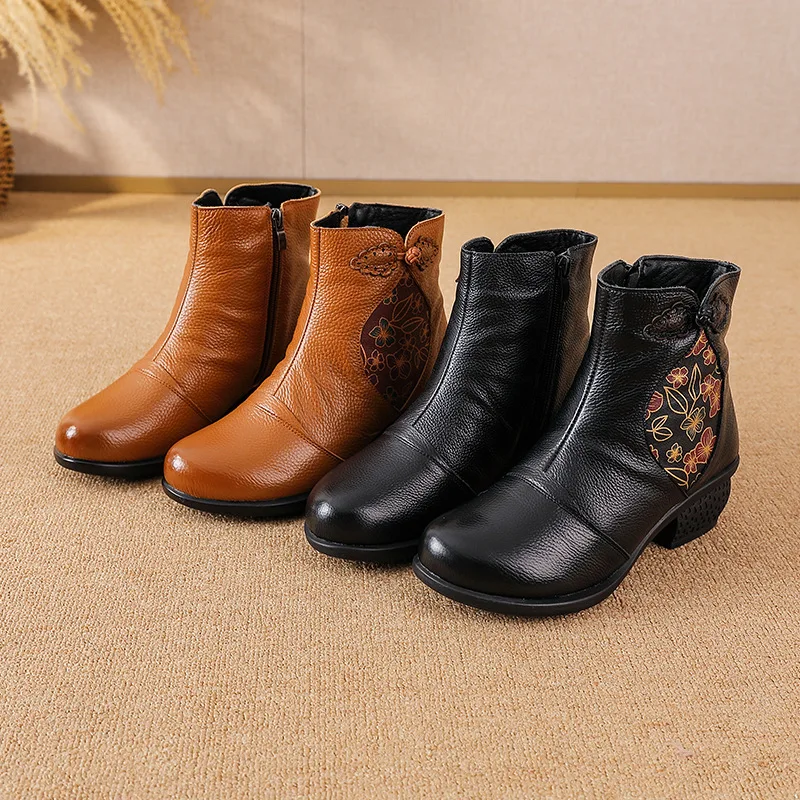 Plus Größe 42, Damen-Stiefeletten mit großem Fuß, hohe Stiefel aus echtem Leder, hochwertige Mama-Winter-Pelzstiefeletten, Damen-Freizeitschuhe – Detail 15