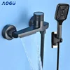 Gray Waterfall Bathtub Faucet With Hand Shower Brass Chrome Wall Mounted Bathroom Shower Mixer Tap Full Shower system Set 1