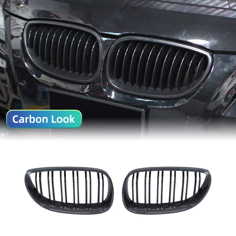 front kidney grille Car Front Bumper Grille Kidney Racing Grill Grilles for BMW E60 E61 5 Series 2003-2009 Gloss Black Auto New Double Slat