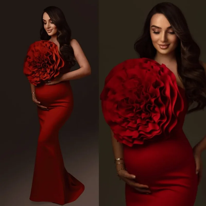 Vestido de maternidade para mulheres grávidas, Ruffle vermelho