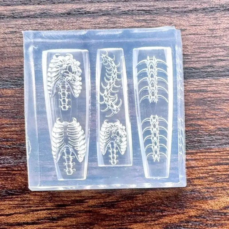 1/2Pcs 3D Ribs Spine Bone Silicone Mold - Transparent Acrylic Manicure Template, DIY Doll Design Nail Art Accessories for Salon