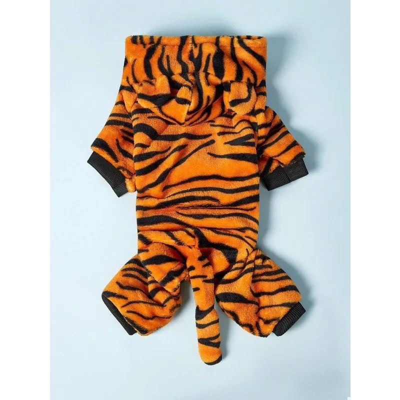 Winter Plush Tiger Hoodie for Small Pets - Cozy Teddy Costume with Ear Design, Warm Pullover for Cats & Dogs (XS to XL)
