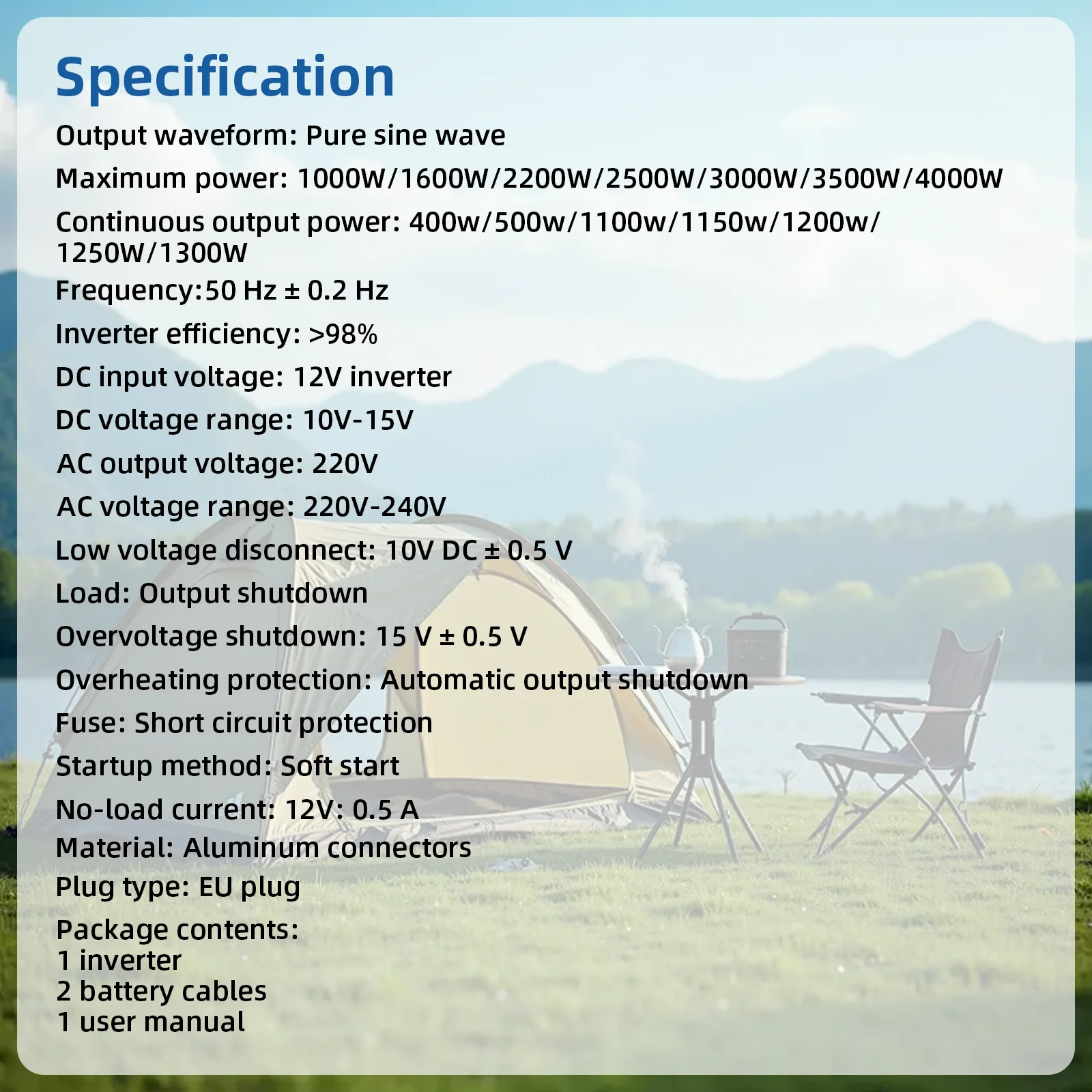 4000W Spitzenleistungs-Auto-Stromwandler, 12V DC zu 220V AC EU-Steckdosenkonverter mit Digitalanzeige, Intelligente Temperaturregelung mit Kühlung – Detail 9