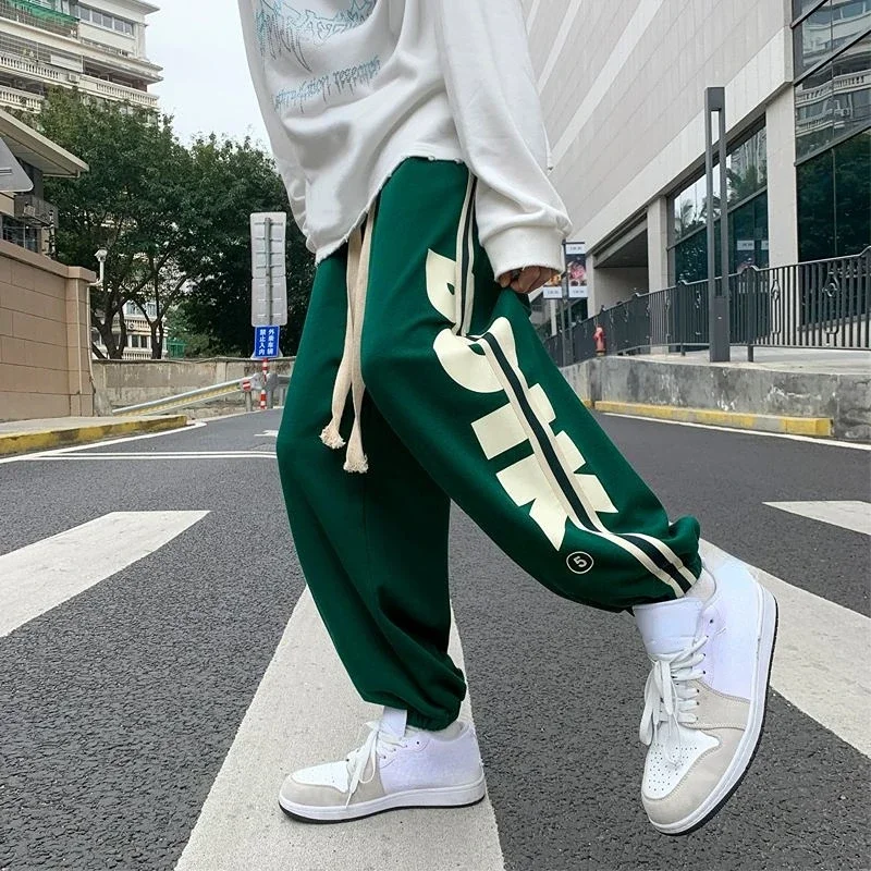 Trousers Hip-hop Wide Leg Sweatpants for Men Summer Stylish Training Cotton Young La Elastic Y2k Casual Baggy Male Sweat Pants L