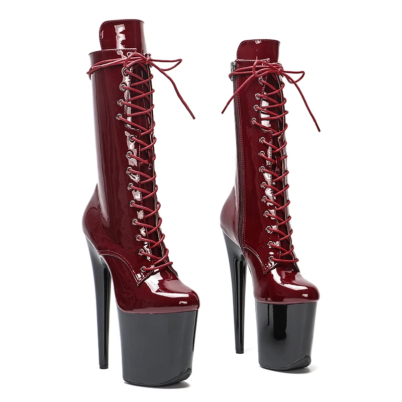 

Leecabe 20CM/8Inch patent leather Plus Size Pole Dancing Lace Up Boots Thin Heels Sexy Fetish Women Shoe platform boot 4K