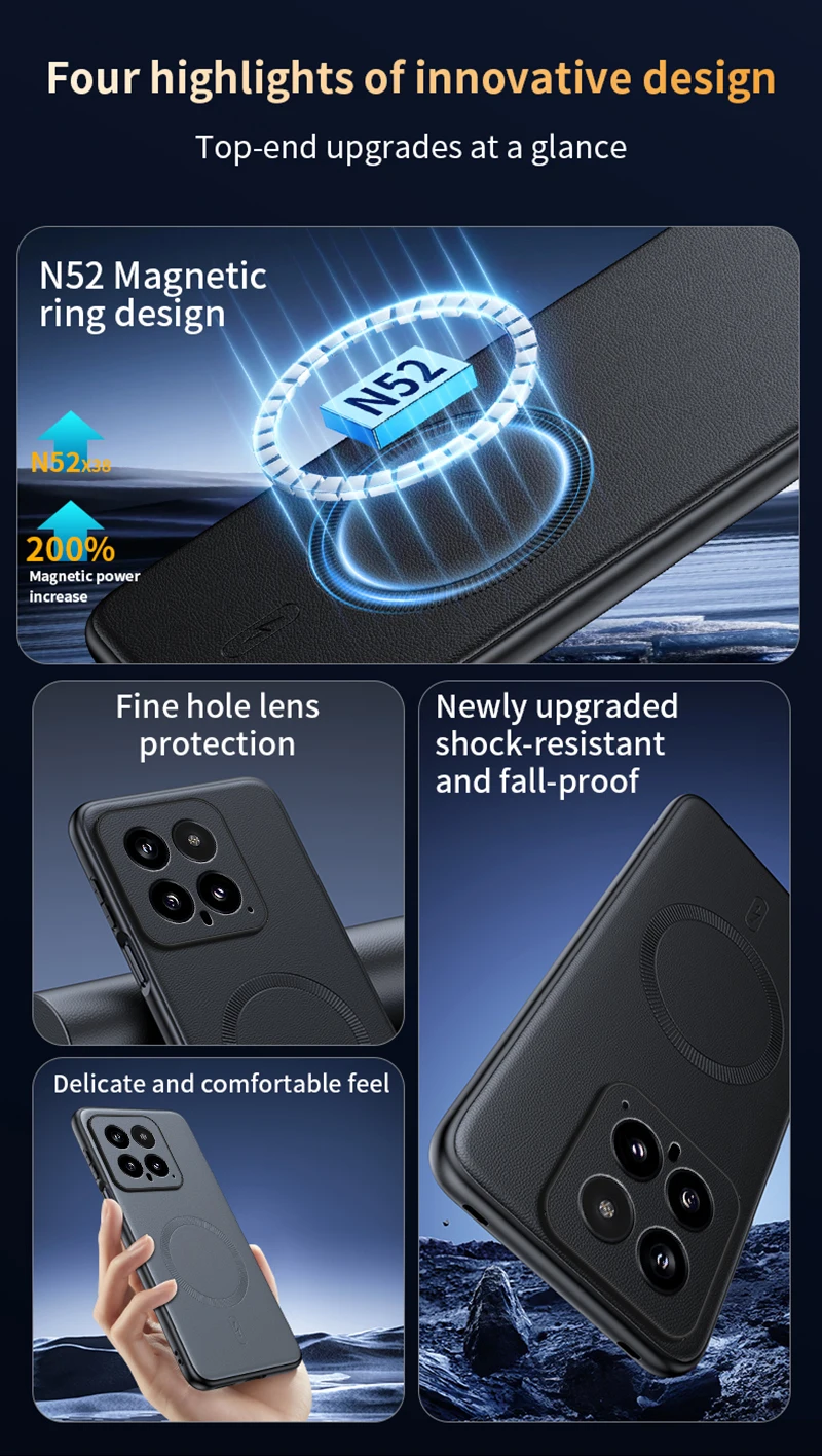 Für Xiaomi 14 Fall Magnetische Leder Schild Abdeckung Für Xiaomi 14 Hohe Qualität Anti-Fingerprint Nicht-Slip PC + TPU – Detail 6
