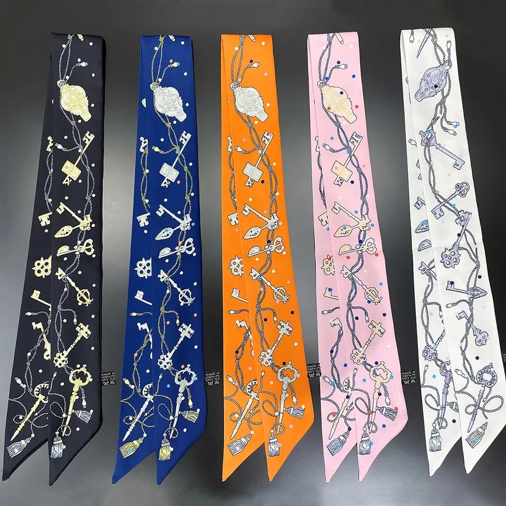 2026 Klassisches Schlüsselanhänger-Muster Dekorationsband aus Twill, langes Seidenband für Taschen, Damen-Haarband, heiß begehrtes Stirnband, vielseitig einsetzbar – Detail 4